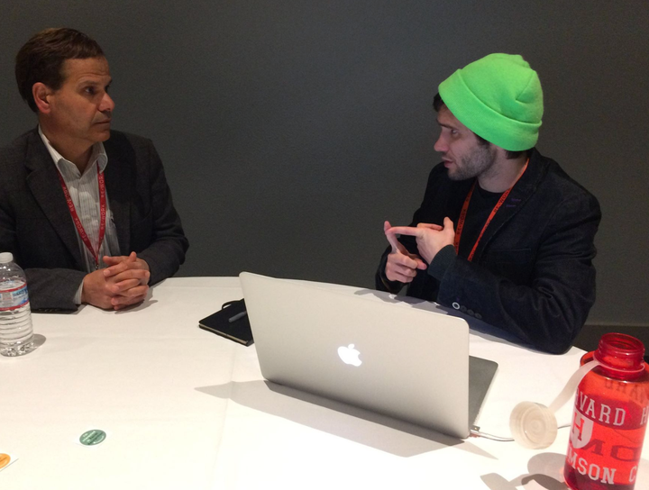 <p>TechEmergence founder Daniel Faggella interviewing Dr. Sam Kherat of Bradley University at the RE•WORK 2017 Autonomous Vehicles Conference</p>