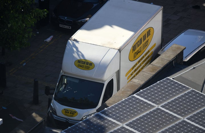 A van at the scene in Finsbury Park, north London, after a vehicle struck pedestrians.