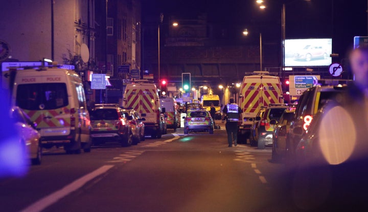 Police officers activity at Finsbury Park in north London.