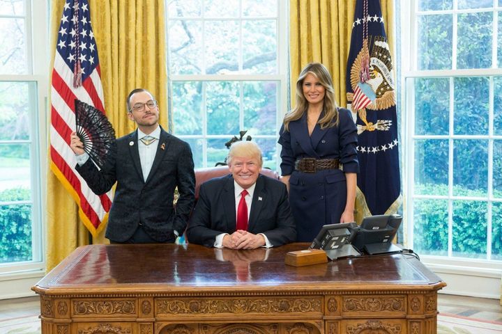 Nikos Giannopoulos with Donald and Melania Trump at the Oval Office last week 