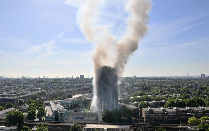 Smoke billows from a fire that has engulfed the 24-storey Grenfell Tower in west London.