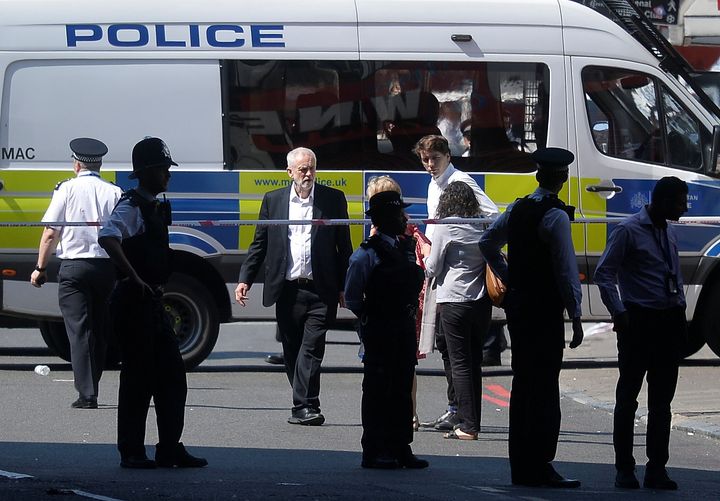 Jeremy Corbyn arriving at the scene at Finsbury Park Mosque 