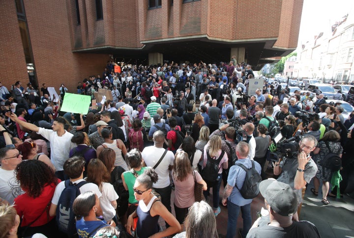 Protestors outside Kensington and Chelsea's Town Hall on Friday.