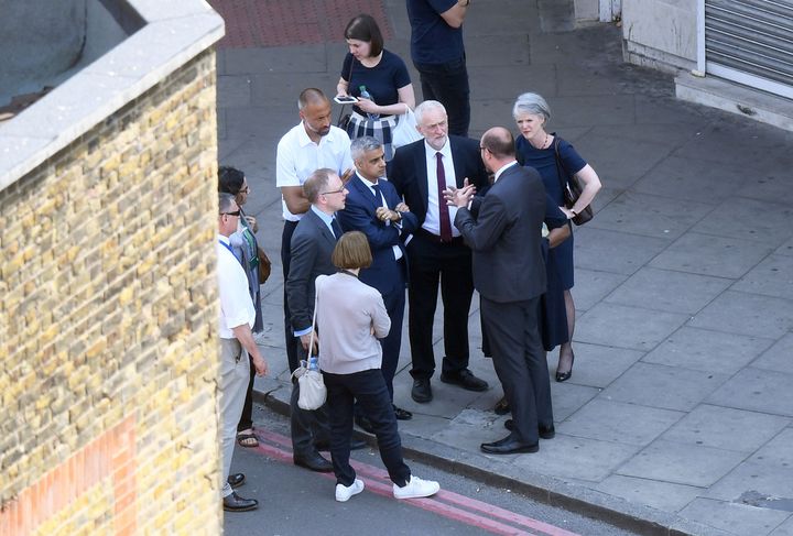 Sadiq Khan and Jeremy Corbyn at the scene in north London