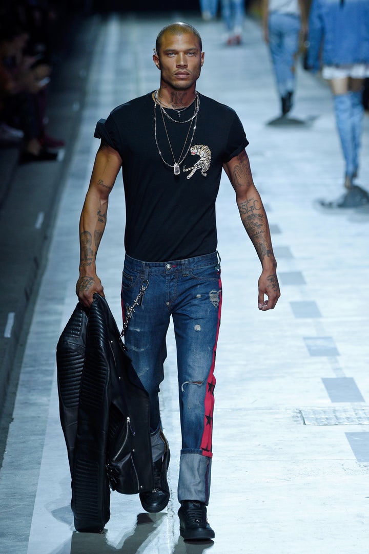 Jeremy Meeks walks the runway at the Philipp Plein show during Milan Men's Fashion Week spring/summer 2018 on June 17 in Milan, Italy