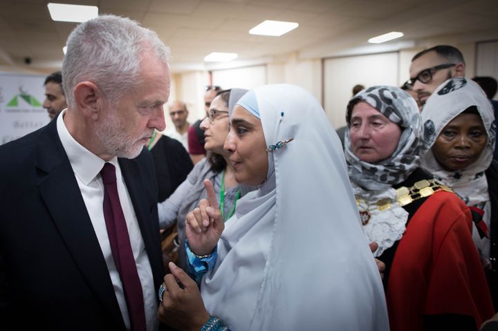 Labour leader Jeremy Corbyn meets locals at Finsbury Park Mosque on Monday afternoon