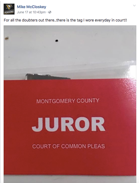 McCloskey shared a picture of what appeared to be his juror tag in a recently deleted Facebook post.