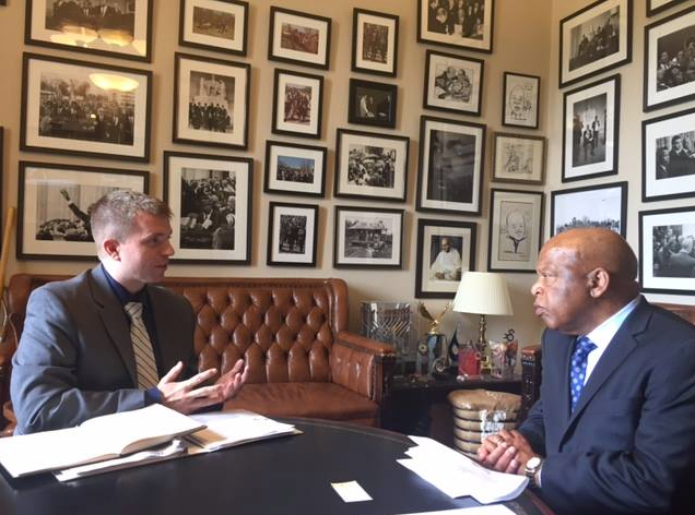 Chris Purdy meeting with Representative John Lewis (D-GA) in support of the Special Immigrant Visa (SIV) program. <em>April 2