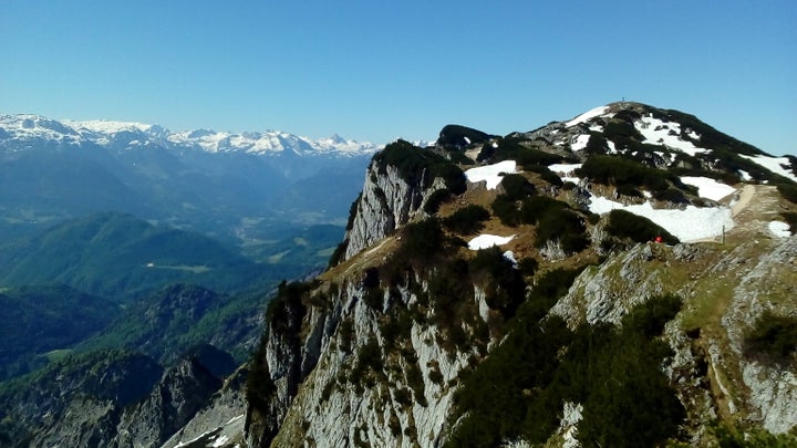 Image taken at the top of a snow-peaked hill in Salzburg, Austria