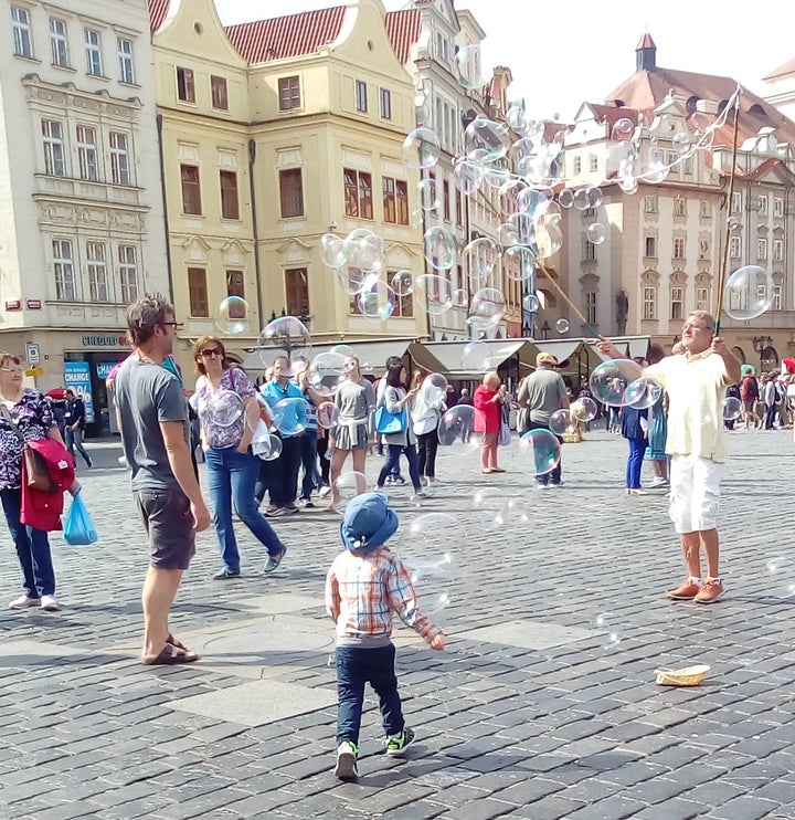 cobbles, buildings, and bubbles. 