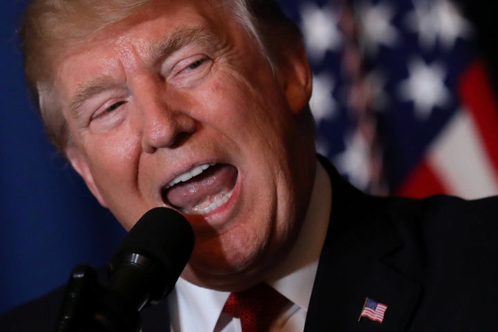 President Donald Trump delivers a statement about missile strikes on a Syrian airfield, at his Mar-a-Lago resort in West Palm Beach, Florida, on April 6.