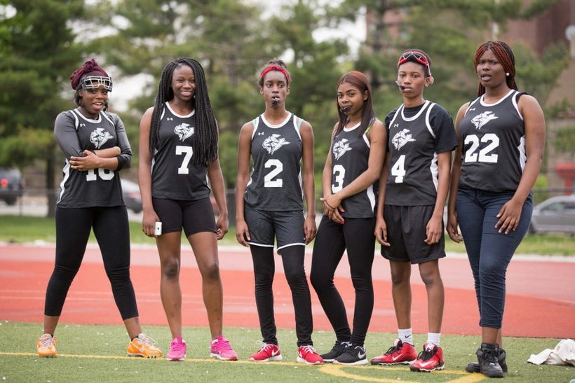 Members of the 2016-2017 Strawberry Mansion High School girl’s lacrosse team, formerly coached by Eyekonz Field Hockey & Lacr