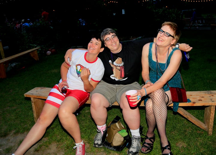 Elaine (far right) and friends at ‘Camp’ Camp’s annual Tea Dance.