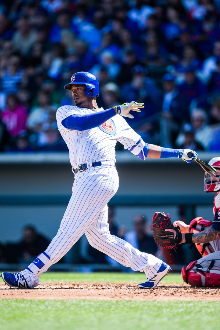 Eloy Jimenez, pictured in spring training with the Cubs, showed why he is a major league prospect in the Carolina League Home