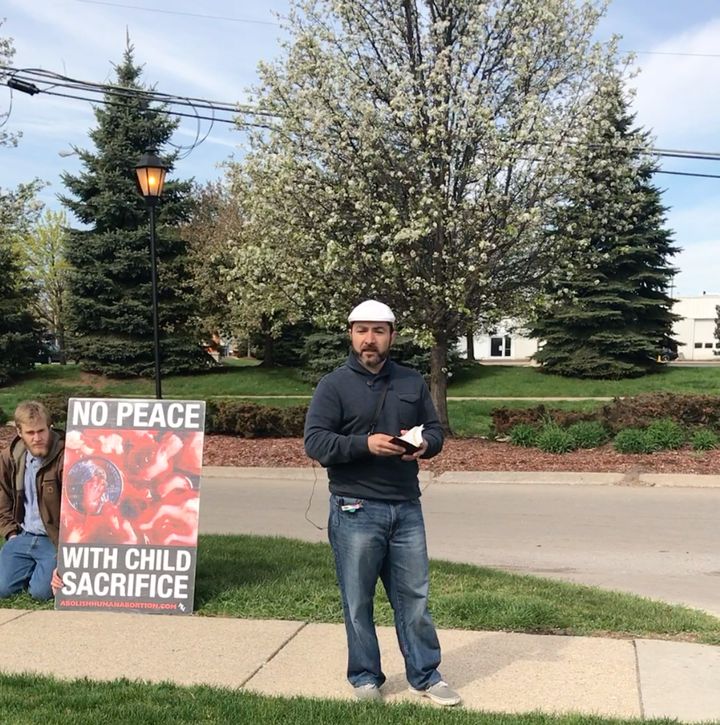 Elvis Kesto, an avid anti-abortion protestor in Michigan, stands outside Northland Family Planning. "He tends to carry with him a pocketknife, voice amplification devices, a GoPro and anti-choice literature," Gird told Huffpost.