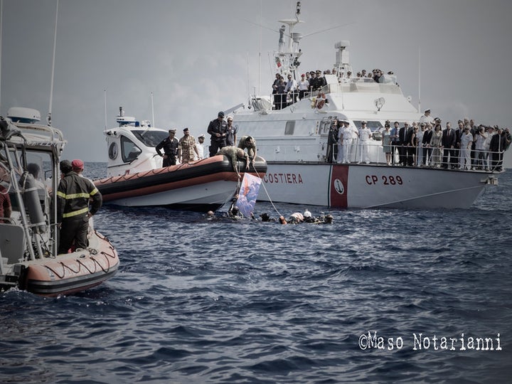 The Italian coast guard saves migrants in the central Mediterranean Sea.