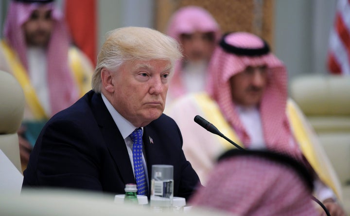 President Donald Trump attends a meeting with leaders of the Gulf Cooperation Council in Riyadh on May 21, 2017.