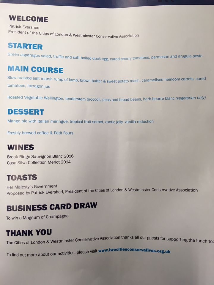 The menu at the event