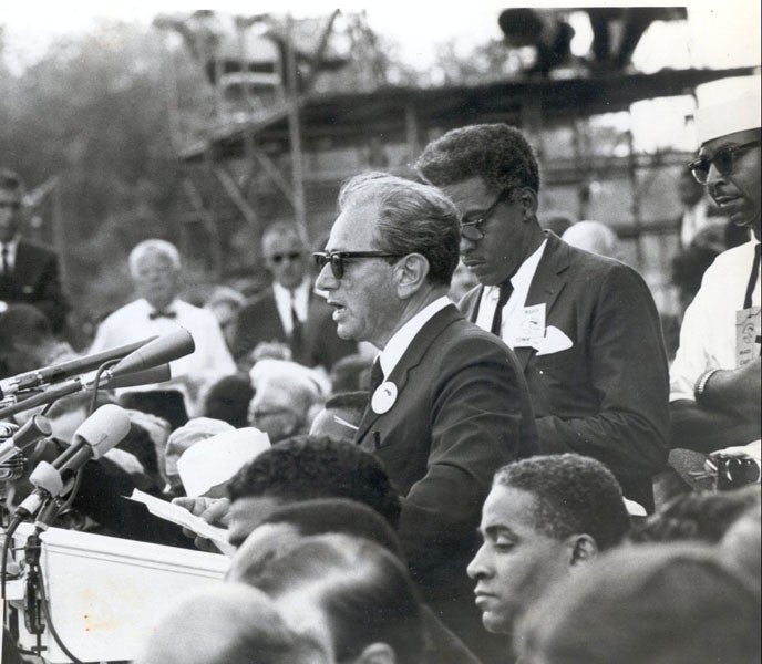 <p>Rabbi Joachim Prinz delivering a speech at the August 1963 March on Washington for Jobs and Freedom. From <em>Prinz: The Courage to Speak</em></p>