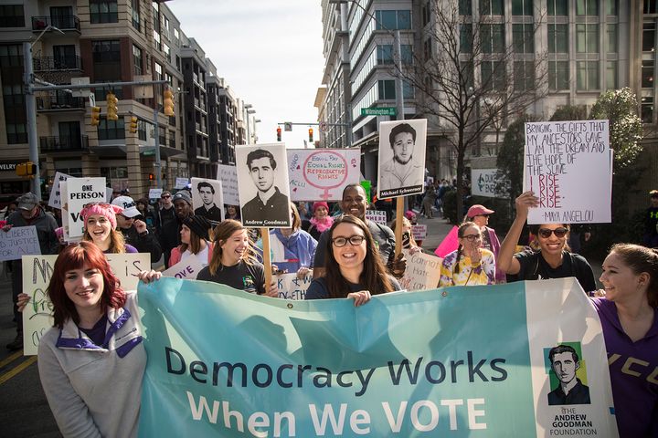 Vote Everywhere Ambassadors joined thousands of others at the 2017 Moral March in Raleigh, North Carolina.