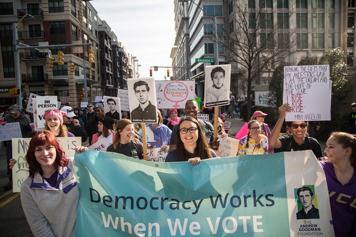 <p>Vote Everywhere Ambassadors joined thousands of others at the 2017 Moral March in Raleigh, North Carolina.</p>
