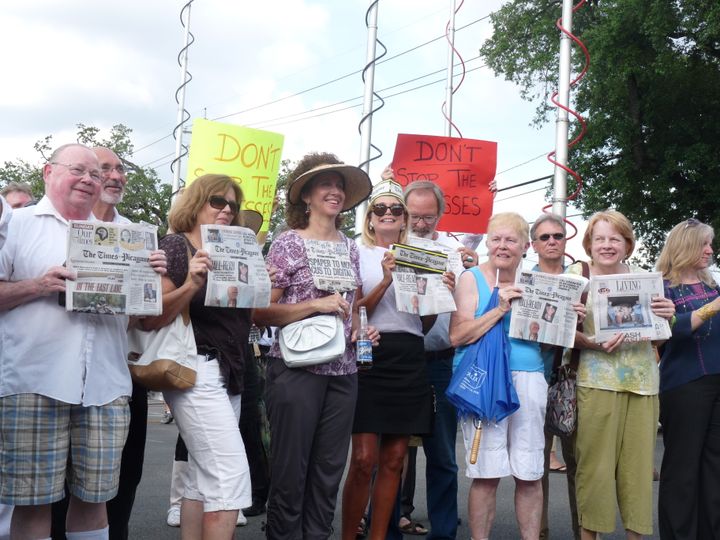 A demonstration in support of the Times-Picayune, which published James Gill before he moved to The Advocate.