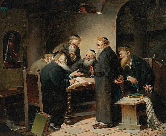 Carl Schleicher fl.c. 1859 - after 1871. A Discussion of the Talmud, a group of Rabbis debating Talmud.