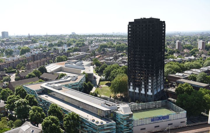 The scorched shell of Grenfell Tower in west London