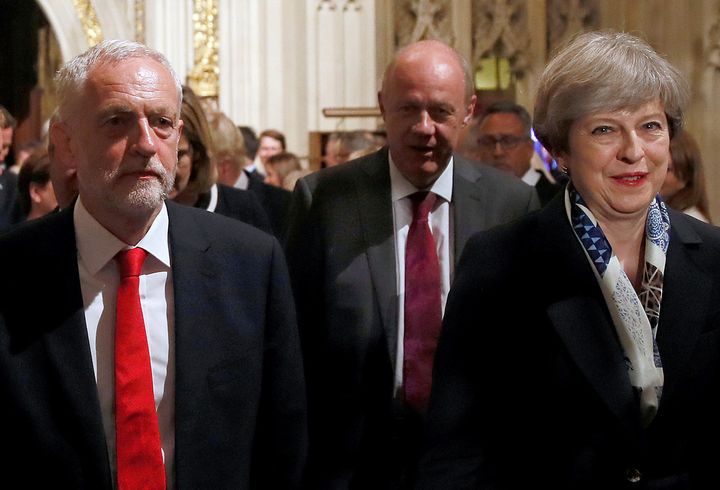 Jeremy Corbyn and Theresa May look like they both want the ground to swallow them up as they enter the House of Lords