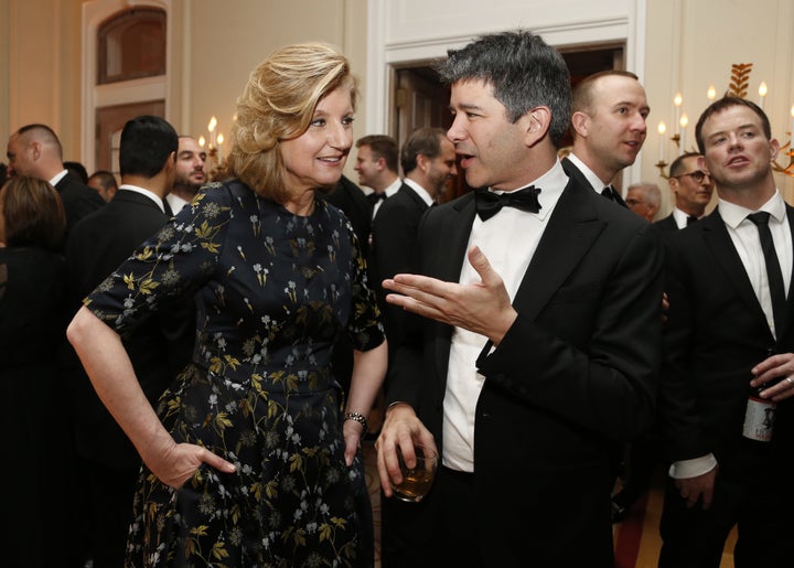 Arianna Huffington and Travis Kalanick at the 2016 White House Correspondents' Association dinner afterparty in Washington, D