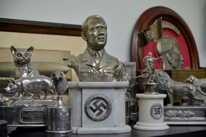 A bust of dictator Adolf Hitler, among other Nazi artifacts seized in the house of an art collector, is seen in Buenos Aires on Tuesday.