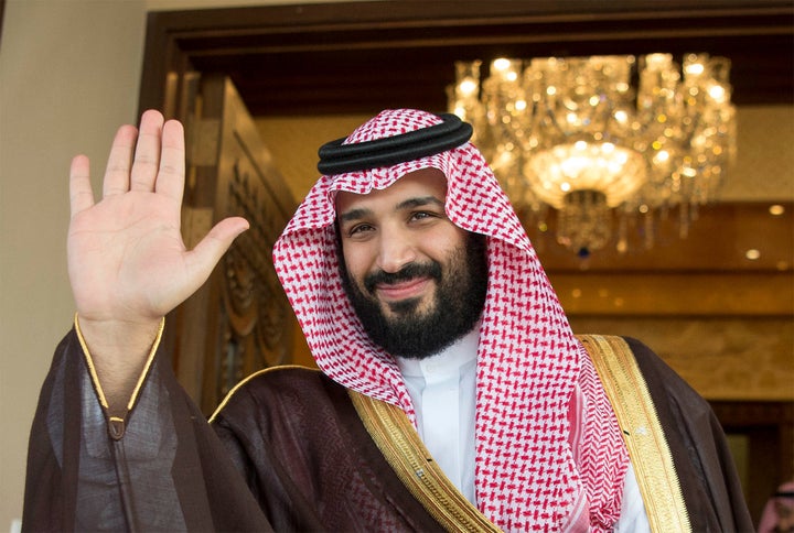 Saudi Deputy Crown Prince Mohammed bin Salman waves as he meets with Philippine President Rodrigo Duterte in Riyadh, Saudi Ar