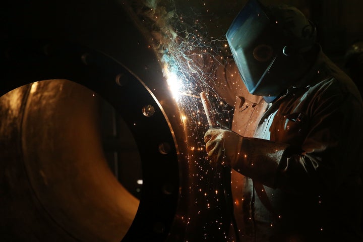 A welder who works for an oilfield service company in Andrews, Texas, on Jan. 20, 2016.