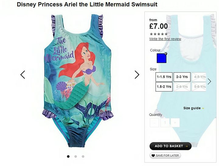 The child's swimming costume as advertised on the Asda website.