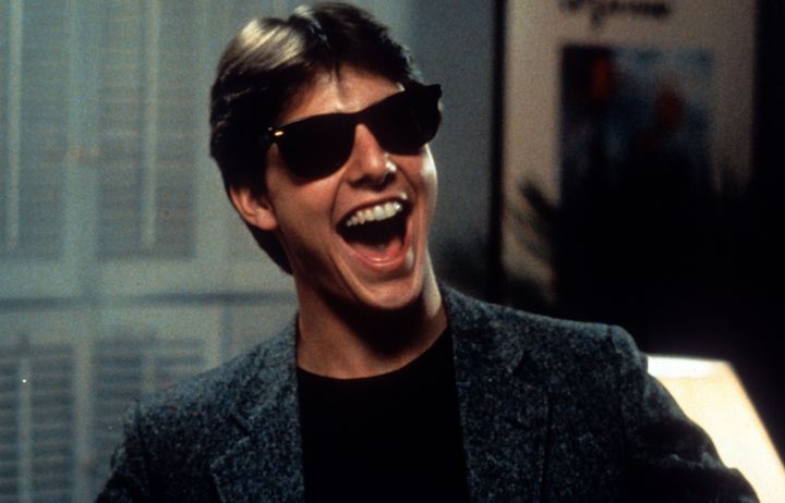 Tom Cruise laughs in a scene from the film "Risky Business."