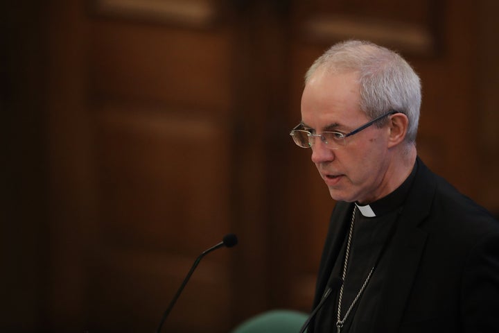 The Archbishop of Canterbury, Justin Welby, addresses the General Synod in Assembly Hall on Feb. 13, 2017 in London.