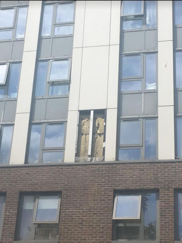 Cladding from five blocks at Chalcots Estate in Camden will be removed; the picture above shows a panel missing after being sent away for testing