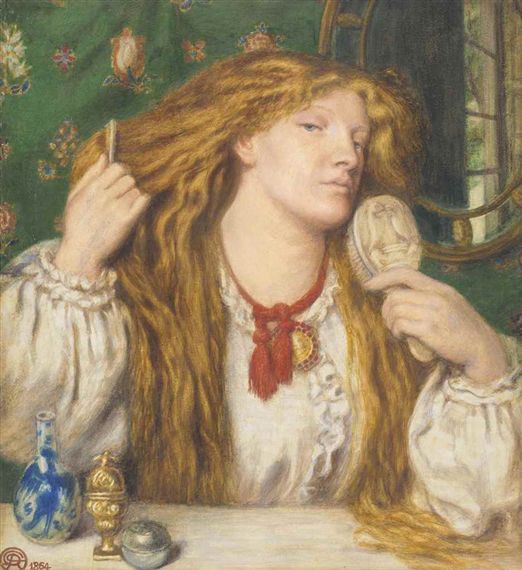 <p>Dante Gabriel Rossetti, <em>A woman combing her hair; Fanny Cornforth</em>, 1864, pencil, watercolour and bodycolour heightened with gum arabic on paper, 34.3 x 31.1 cm.</p>