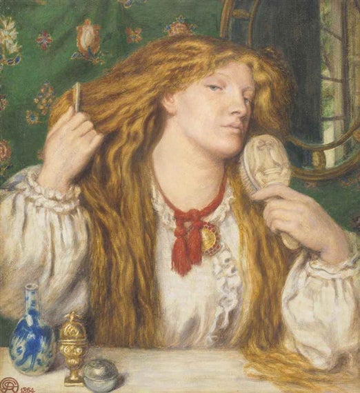 Dante Gabriel Rossetti, A woman combing her hair; Fanny Cornforth, 1864, pencil, watercolour and bodycolour heightened with gum arabic on paper, 34.3 x 31.1 cm.