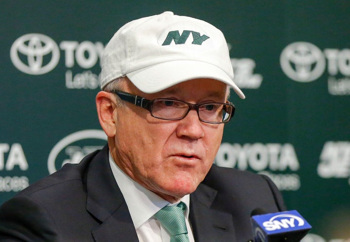 New York Jets chairman and chief executive officer Woody Johnson addresses the media. 