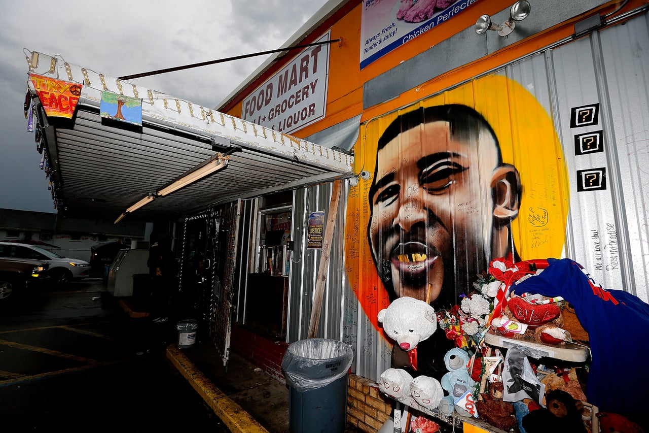 A mural outside the store where Alton Sterling was shot and killed by police in Baton Rouge, Louisiana.