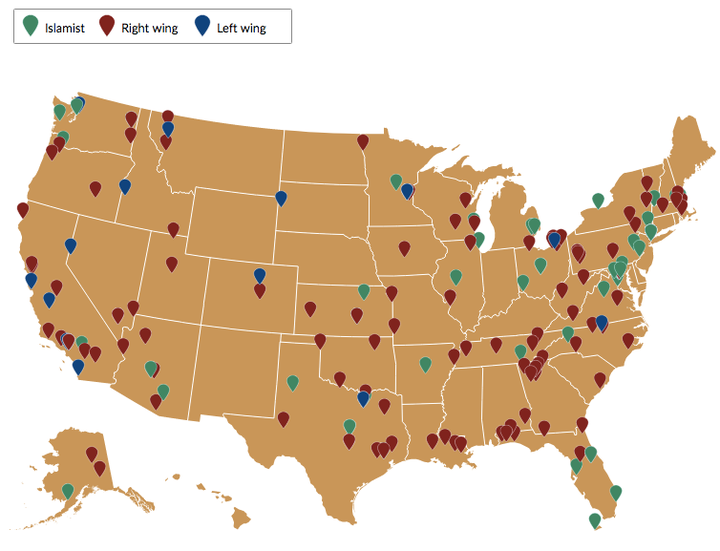 Investigative Fund's interactive map showing terrorism incidents by ideology since 2008.&nbsp;