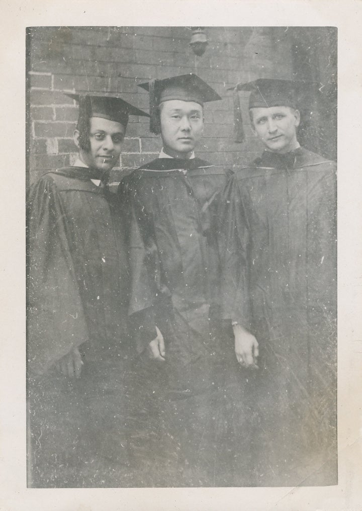 Homer Yasui poses with two medical school classmates upon his graduation in 1949. "The guy on my right is Dominic Stuccio, an