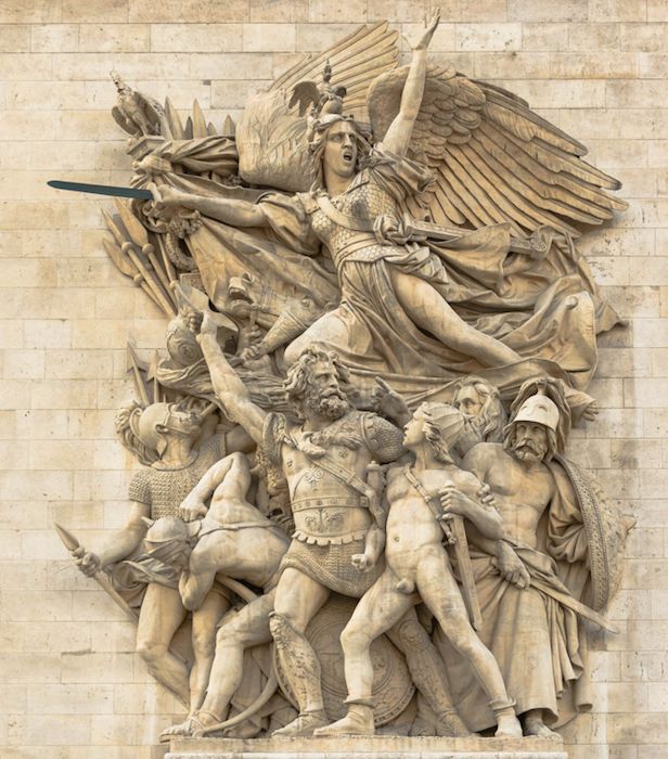 <p><em>La Marseillaise </em>(<em>The Departure of the Volunteers of 1792</em>), François Rude, marble frieze, Arc de Triomphe de l'Etoile, Paris, France.</p>