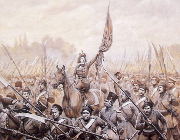 <p>Polish Countess Emilia Plater leading peasant Poles against the Russians in 1831, by Jan Rosen. </p>