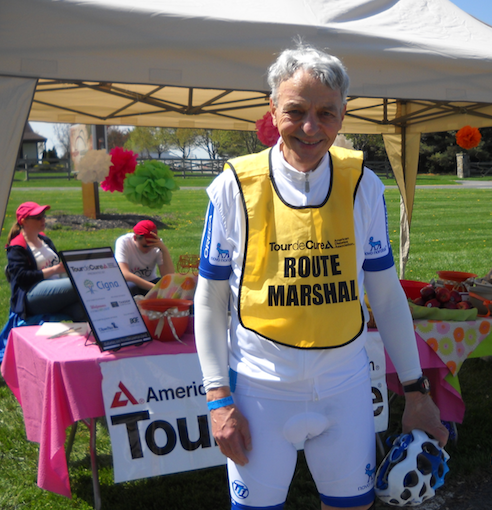 <p>Saul Zuchman, road marshal at the central Maryland Tour de Cure</p>