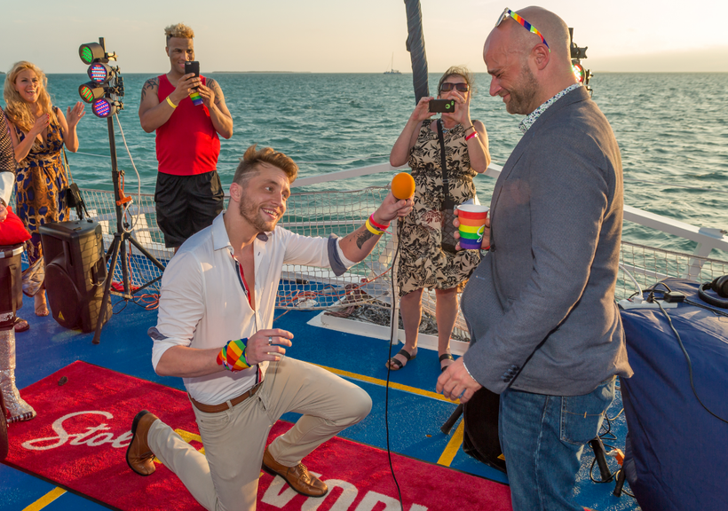 One of the bartenders proposes to his boyfriend on a cruise that opened the 2017 Stoli Key West Cocktail Classic.