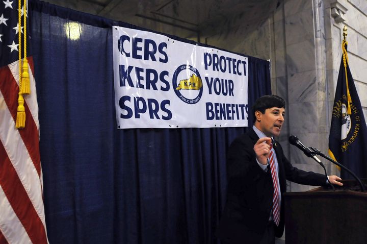 Kentucky Rep. James Kay (D) at a rally in 2015. Kay has pushed for reforming the state's pension system.