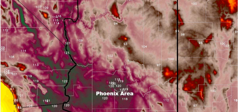 Magenta represents rare, dangerous, and very possibly deadly heat.