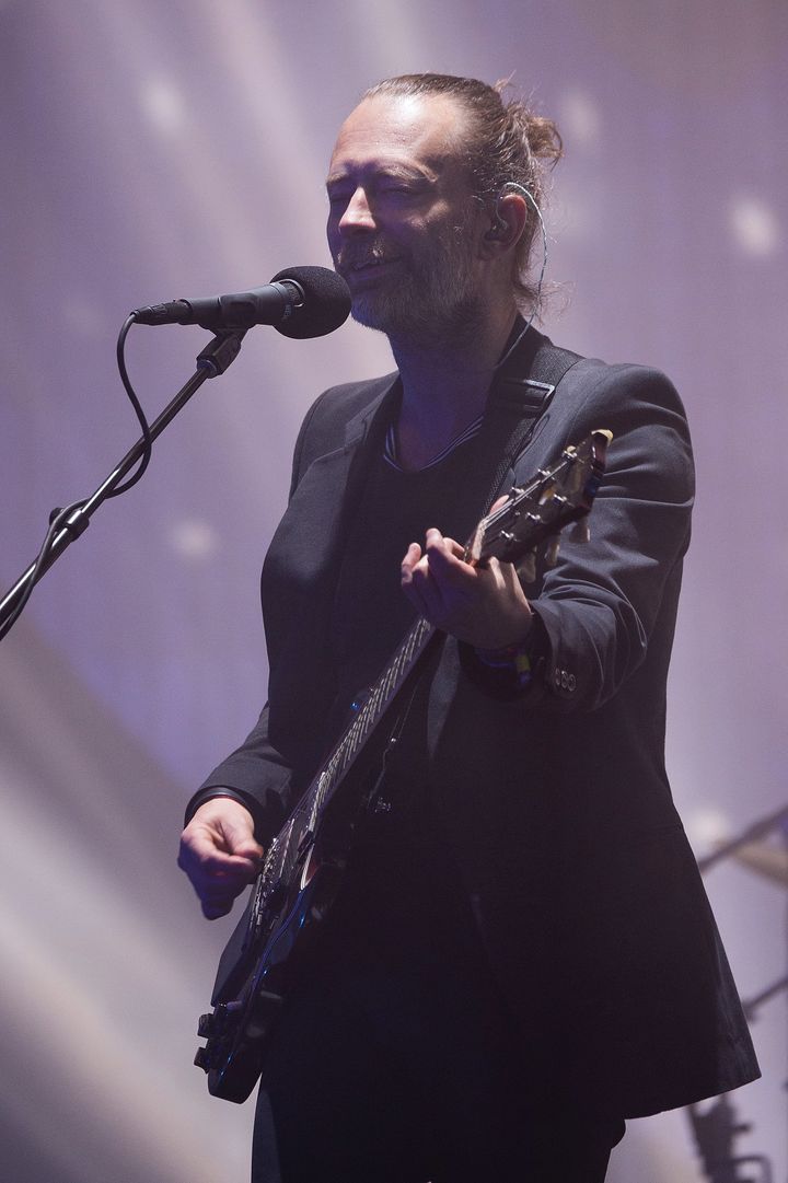 Thom Yorke on stage at Glastonbury